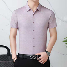 批发冰丝<b class='q'>男士</b>短袖<b class='q'>衬衫</b>男夏季新款薄款垂感高档<b class='q'>衬衣</b>中年爸爸装无痕寸衫