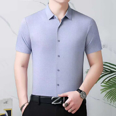 批发冰丝<b class='q'>男士</b>短袖<b class='q'>衬衫</b>男夏季新款薄款垂感高档<b class='q'>衬衣</b>中年爸爸装无痕寸衫