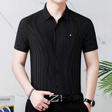 批发冰丝<b class='q'>男士</b>短袖<b class='q'>衬衫</b>男夏季新款薄款垂感高档<b class='q'>衬衣</b>中年爸爸装无痕寸衫