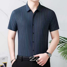 批发冰丝<b class='q'>男士</b>短袖<b class='q'>衬衫</b>男夏季新款薄款垂感高档<b class='q'>衬衣</b>中年爸爸装无痕寸衫