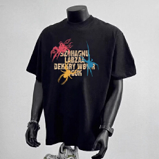 批发美式复古时尚潮流圆领短袖体恤创意设计潮牌oversize字母<b class='q'>T</b><b class='q'>恤</b>男女