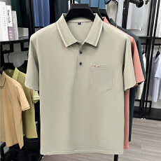 批发高端冰丝短袖<b class='q'>T</b><b class='q'>恤</b><b class='q'>男士</b>中年商务休闲透气凉感polo衫半袖上衣真口袋