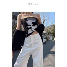 批发26春夏小个子高级白色棉麻阔腿女高腰垂感老钱风<b class='q'>西装</b>直筒休闲长裤