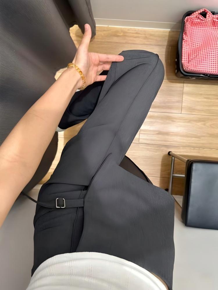 秋季新款假两件不规则微喇屁帘西裤低腰显瘦垂感休闲拖地裤女 服裝批發女裝批發服飾貨源