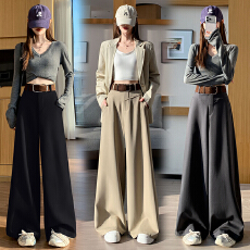 批发实拍<b class='q'>西装</b>阔腿裤<b class='q'>女</b>2026春季高腰坠感休闲裤子拖地直筒拖地裤送皮带