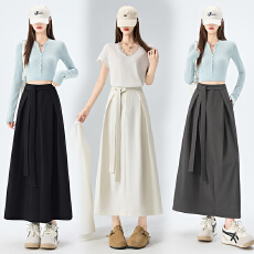 批发实拍 西装半身裙女2026春季高腰绑带坠感直筒包臀后开叉a字中长裙