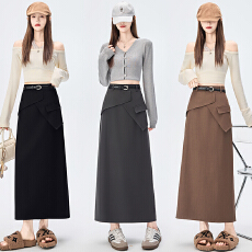 批发实拍 不规则开叉半身裙女2026春季高腰显瘦a字包臀裙中长款西装裙