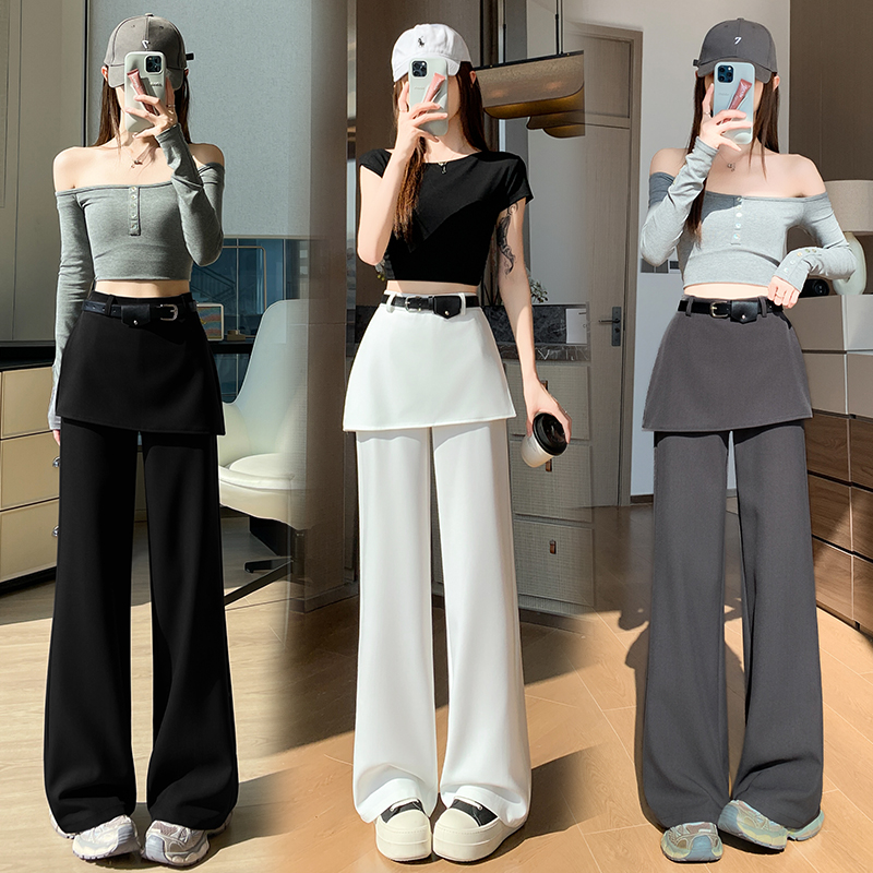 实拍假两件屁帘西装阔腿裤女2026春季新款高腰显瘦休闲直筒拖地裤
