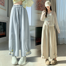 批发实拍洗水棉花苞裤女2026春夏设计感蕾丝高腰九分休闲裤宽松<b class='q'>哈伦</b>裤