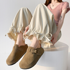 批发实拍洗水棉阔腿裤女2026夏季设计感蕾丝高腰九分休闲裤宽松<b class='q'>哈伦裤</b>