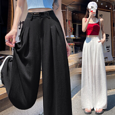 批发实拍冰丝<b class='q'>棉麻</b>西装<b class='q'>裤</b>女2026夏季新款镂空蕾丝高腰阔腿<b class='q'>裤</b><b class='q'>直筒</b>拖地<b class='q'>裤</b>