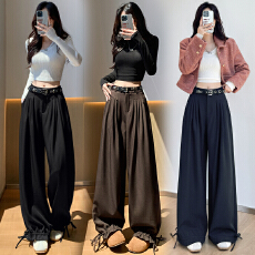 批发两穿束脚阔腿<b class='q'>西装</b>裤女秋季垂感高腰褶皱休闲裤直筒拖地显瘦裤子