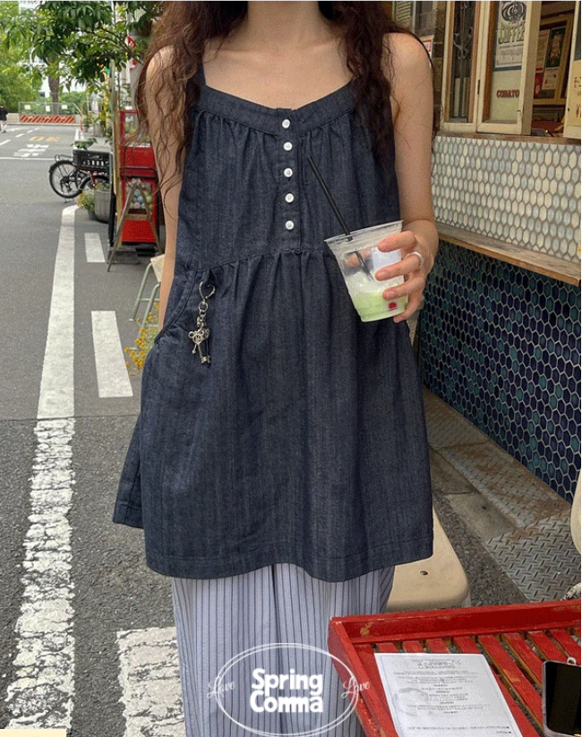 出货中  韩版  小个子牛仔背带娃娃衫短款连衣裙