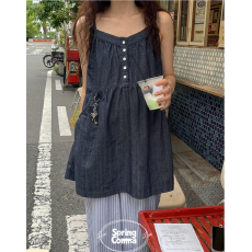 批发已出  韩版  小个子牛仔<b class='q'>背带</b>娃娃衫短款连衣裙