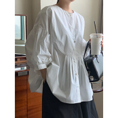 批发现货  日系<b class='q'>森女</b>慵懒风休闲宽松褶皱显瘦衬衫 女