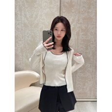 批发有货  韩版 休闲两件套针织衫女 撞色吊带+开衫上衣 套装