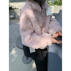 批发2025<b class='q'>秋</b>冬新款韩系翻领单排扣皮毛一体毛毛外套女环保皮草