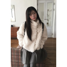 批发已出  韩系  高质感羊卷毛拼接PU保暖毛毛仿皮草外套