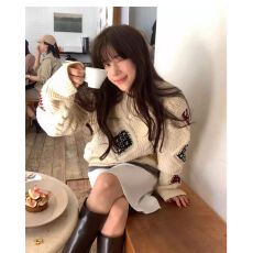 批发已出 韩版加厚优质慵懒复古麻花菱格圆领套头百搭休闲针织毛衣