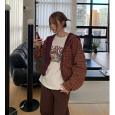 批发韩版  春秋新品 两面穿连帽抽绳夹克外套 女