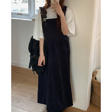 批发韩版  减龄灯芯绒百搭收腰长裙背带裙