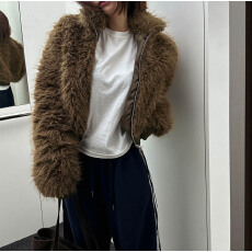 批发已出 韩系  洋气美拉德狐狸毛仿皮草加厚夹棉毛毛短外套