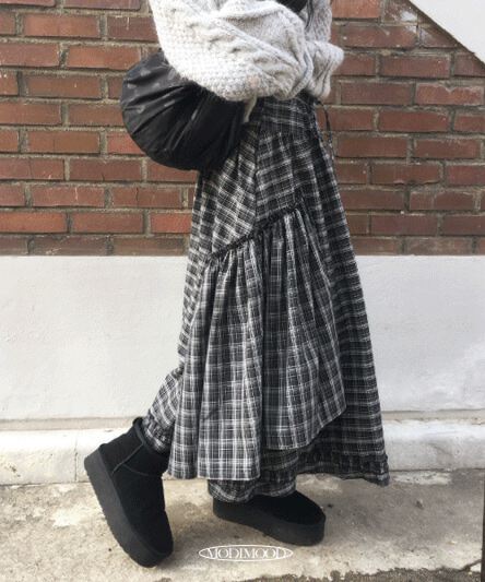 있음 선적 한국 스타일 체크무늬 펌프 로프 반신 스커트 여성
