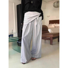 批发已出 系带三角巾屁帘条纹阔腿裤<b class='q'>女</b>韩国设计师春新款宽松休闲长裤