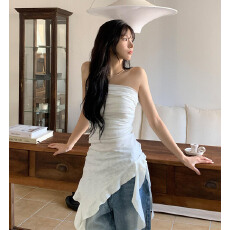 批发少女轻亚感 荷叶不对称花边<b class='q'>抹胸</b><b class='q'>连衣裙</b>