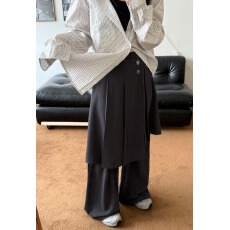 批发韩系 设计感叠穿阔腿裤<b class='q'>拖地</b>假两件百褶半身裙长裤 女