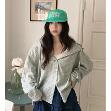 批发韩版  时尚气质百搭防晒格纹连帽衬衫<b class='q'>外套</b>  女