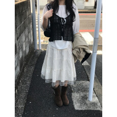 批发韩版  <b class='q'>条纹</b>拼接网纱<b class='q'>半身裙</b>女高腰A字蛋糕裙显瘦中长裙