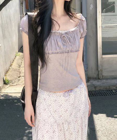 있음 밖으로 프랑스식 소녀 부드러운 바람 슬림해 보이는 포함 양모 품격 주름 레이스 레이스 몸매 가꾸기 티셔츠