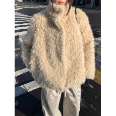 批发韩系  百搭立领洋气保暖毛毛外套 女