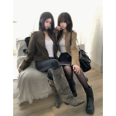 批发复古拿破仑风麂皮绒短款外套女百搭休闲时尚夹克上衣