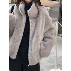 批发韩系 百搭立领水貂毛皮毛一体毛绒外套 女