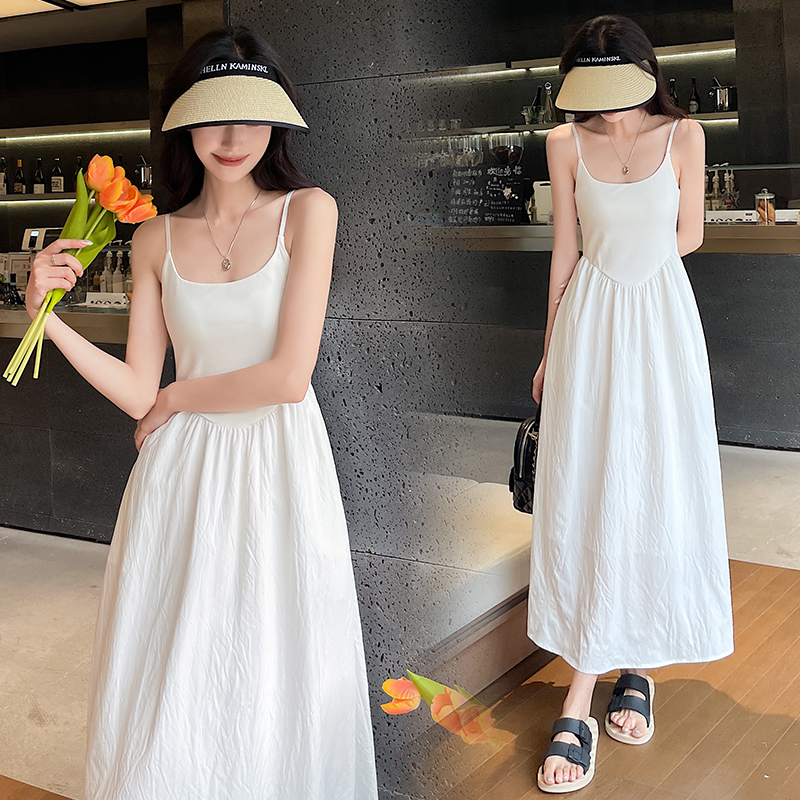 FA27795# 好质量温柔法式白色吊带连衣裙女夏季海边度假裙子吊带裙新款 服裝批發女裝批發服飾貨源