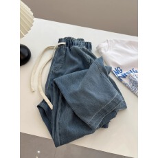 批发日系垂感松紧腰细带<b class='q'>牛仔裤</b>女宽松显瘦慵懒休闲直筒裤春夏新款学生