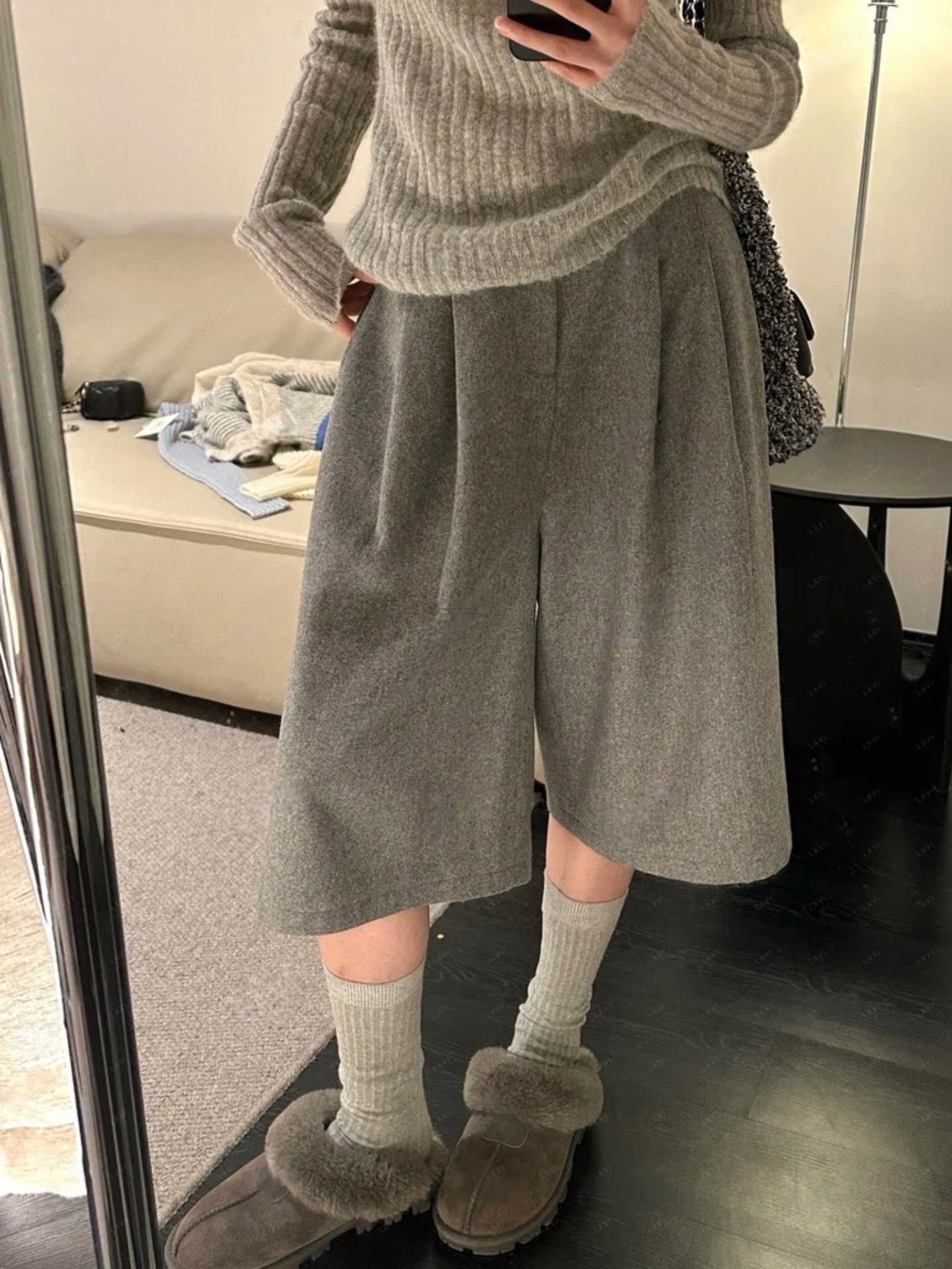 气质炸街减龄毛呢休闲裤女2025秋季新款韩版高腰阔腿七分裤