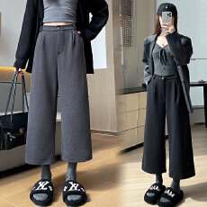 批发实拍流行百搭直筒毛呢裤2025年秋冬厚款高腰显瘦宽松七分阔腿裤子