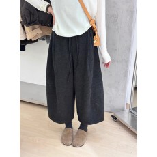 批发小个子巨好看裤子加绒韩里韩气毛呢阔腿裤宽松休闲八分裤