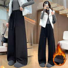 批发实拍黑色弯刀裤女<b class='q'>秋</b>冬加绒好质量梨型身材高腰宽松显瘦阔腿运动裤