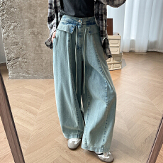 批发实拍<b class='q'>牛仔</b>纯棉垂感弯刀裤女2026春季新款韩系显瘦休闲气球<b class='q'>哈伦</b>裤女