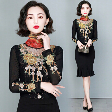 批发2025冬季新款高领加绒打底衫蕾丝洋气绣花上衣