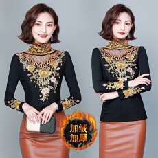 批发2025冬季新款堆堆领打底衫蕾丝绣花洋气保暖上衣