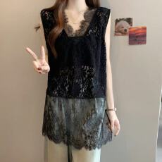 批发实拍大码胖MM2025新款韩版简约百搭宽松镂空无袖背心T恤上衣