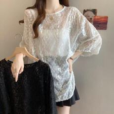 批发实拍胖MM法式五分<b class='q'>袖</b>防晒罩衫夏薄款设计感小众洋气小衫微透<b class='q'>上衣</b>