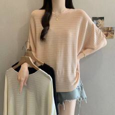 批发实拍胖MM新款大码复古套头冰丝针织衫上衣女宽松显瘦短袖女上衣