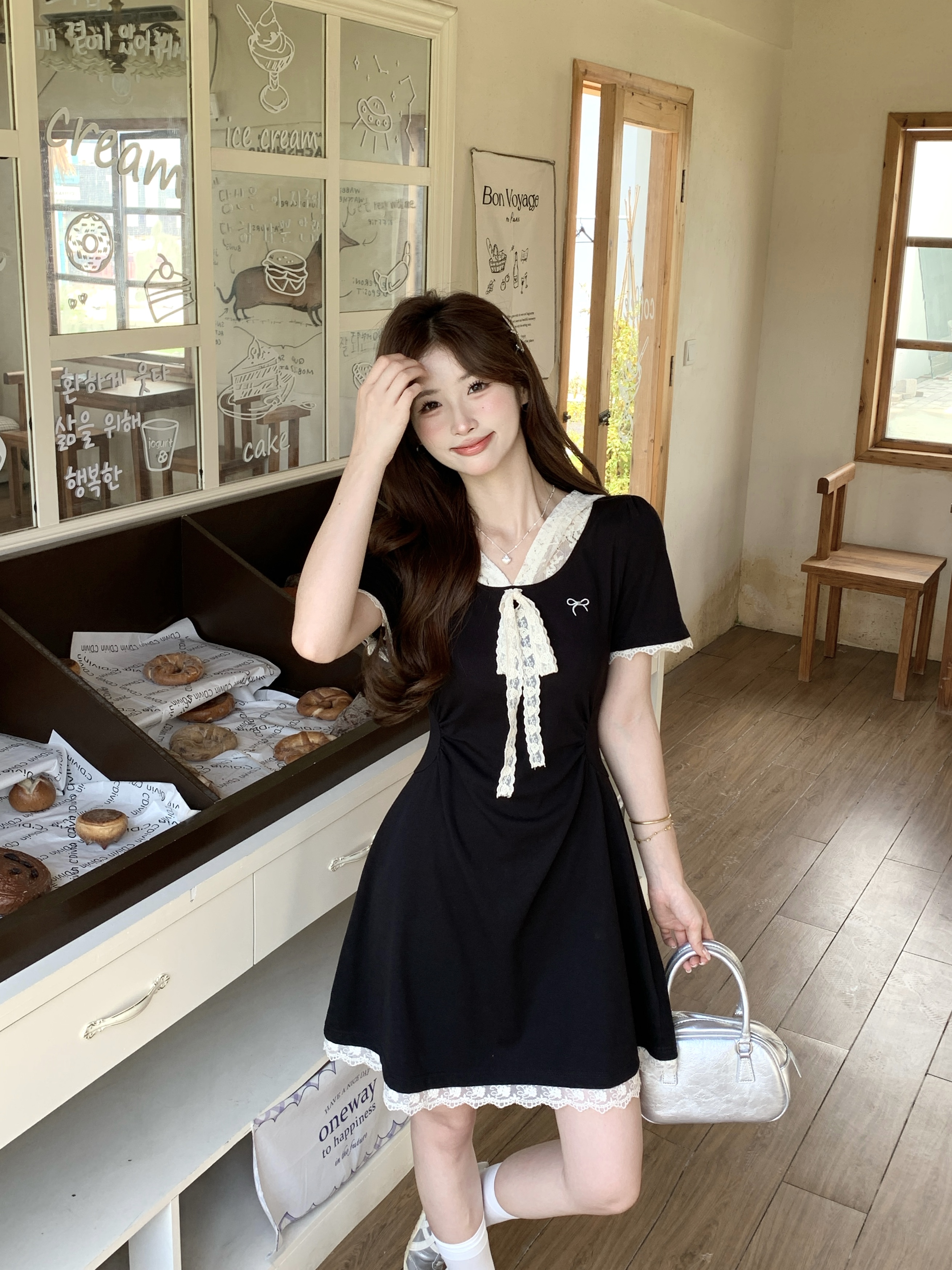 실사 2026 여름 새로운 지방 mm 빅 사이즈 여성 레이스 조각 나비 매듭 드레스 프랑스식 부드러운 바람 치마