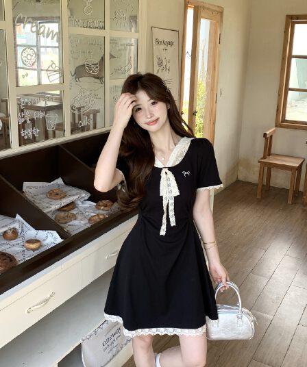 실사 2026 여름 새로운 지방 mm 빅 사이즈 여성 레이스 조각 나비 매듭 드레스 프랑스식 부드러운 바람 치마